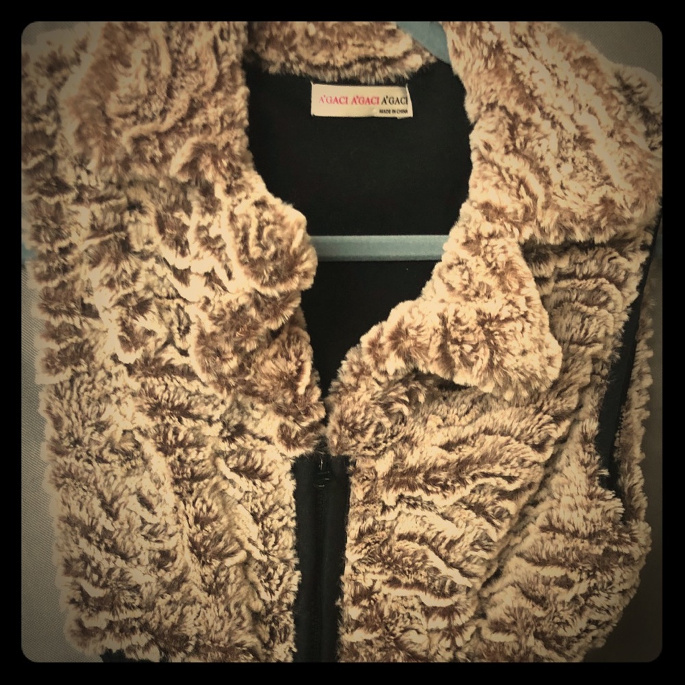 Beige and black faux fur vest